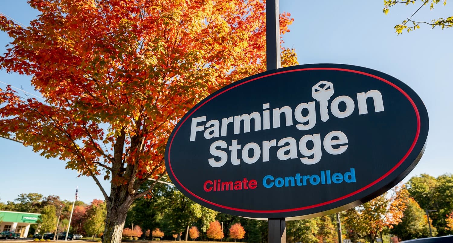 Farmington Storage sign with fall foliage